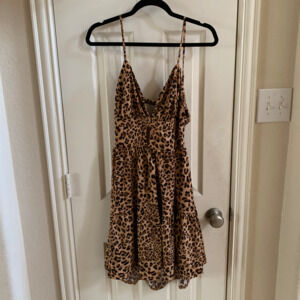 Leopard cutout ruffle mini dress